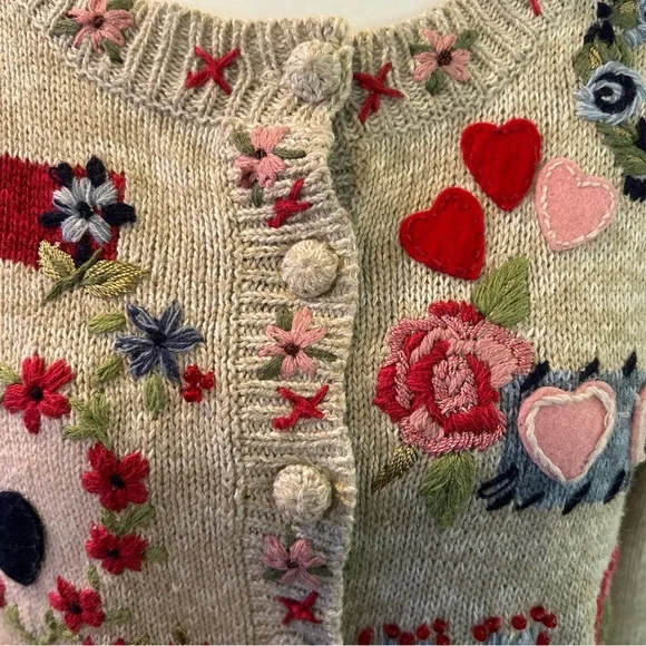 Embroidered Heart Pattern Cardigan - Picture 3 of 13